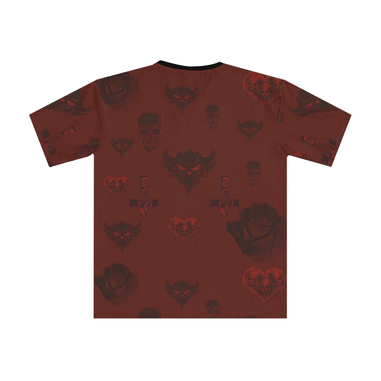 Men's Gothic Skull Pattern T-Shirt – Dark Red All-Over Print