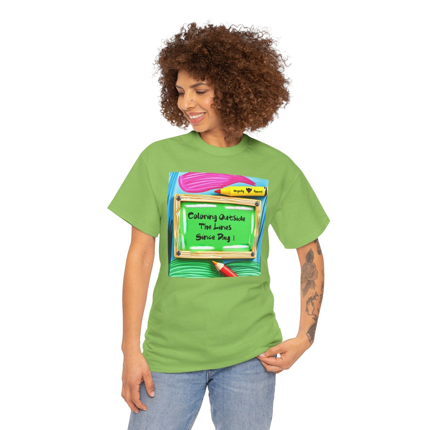 "Coloring Outside the Lines Since Day One" Unisex Heavy Cotton Tee
