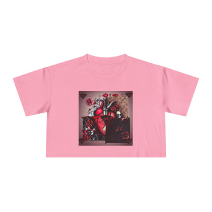 "Tangled Hearts" Bold Heart Floral Women's Crop Tee | Unique Graphic Tee for Casual Style