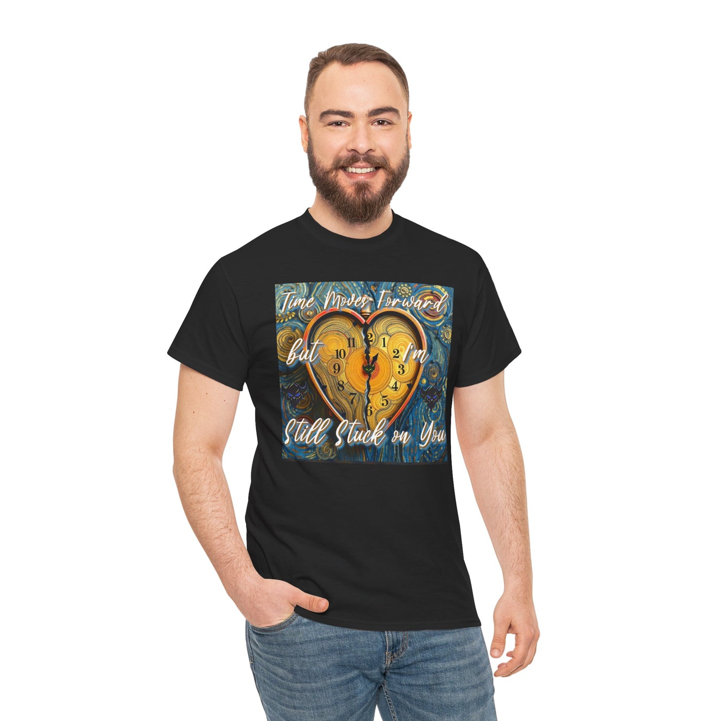 Still Stuck on You Heart Clock Tee - Unisex Heavy Cotton T-Shirt