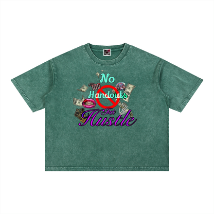 "No Handouts, Just Hustle" Mineral Wash Boxy Cotton T-Shirt