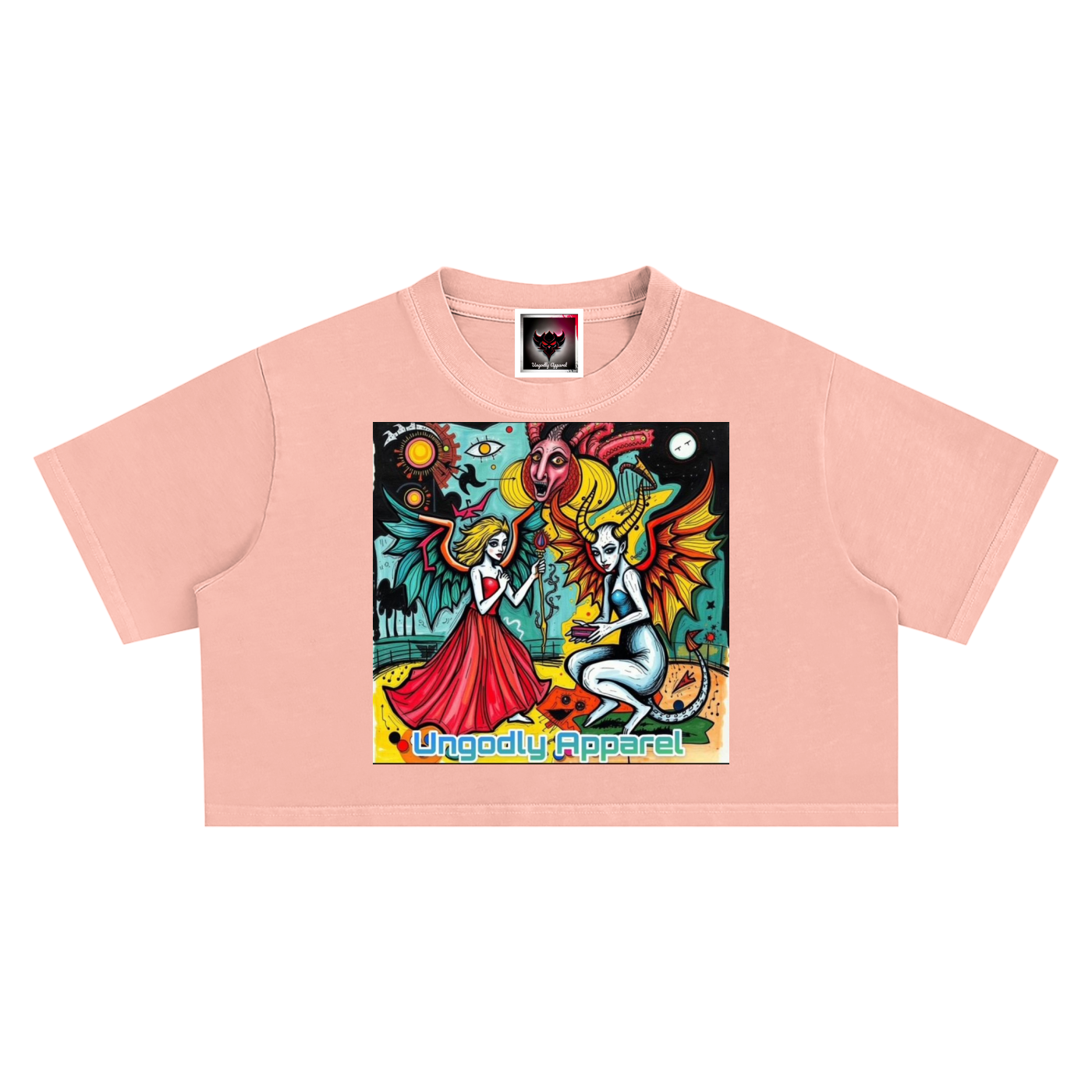 "Good vs Evil Abstract Art" Snow Washed Crop Top