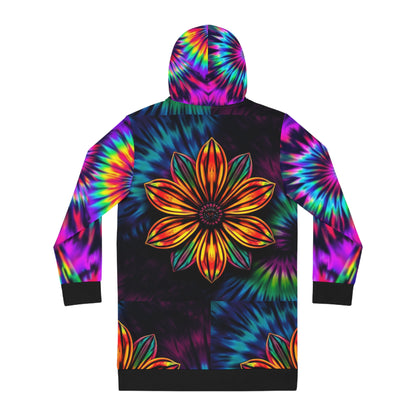 Vibrant Floral Tie-Dye Hoodie Dress, Bohemian Fashion, Comfortable Loungewear, Festival Outfit, Unique Gift for Women