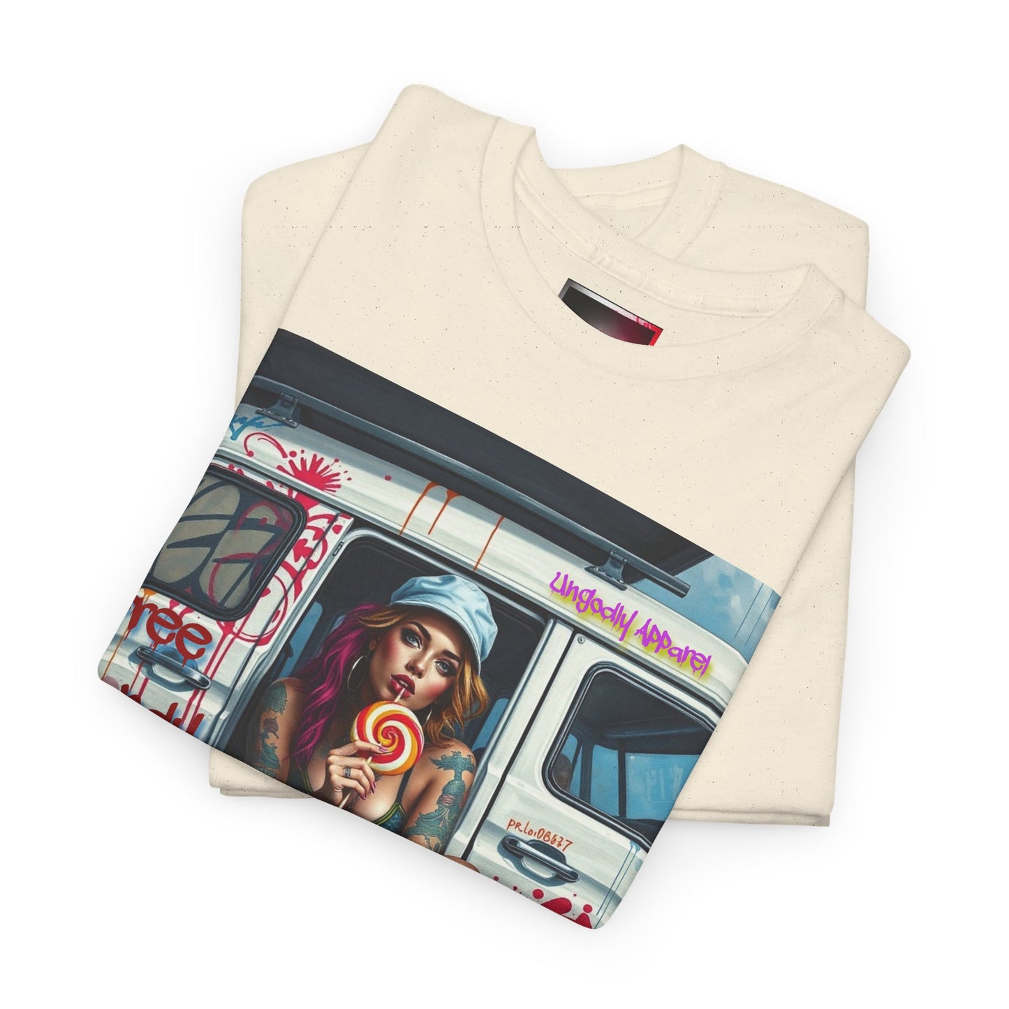 "Free Candy" Street Art Unisex Heavy Cotton Tee, Casual Graphic Shirt, Vintage Style Tee, Unique Gift, Urban Wear, Art Lover Apparel