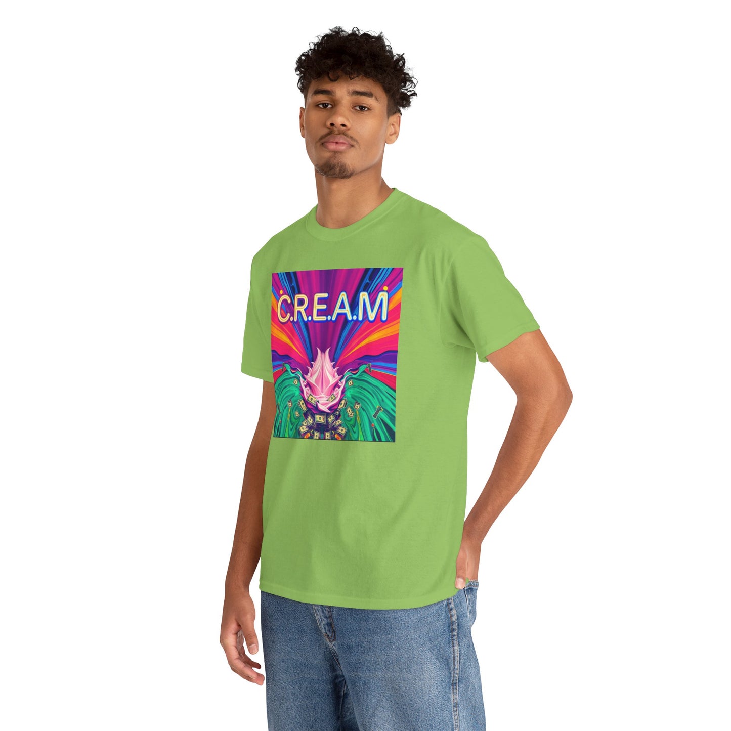 C.R.E.A.M. Unisex Heavy Cotton Tee, Colorful Graphic Shirt, Casual Wear, Music Festival Tee, Gift for Art Lovers