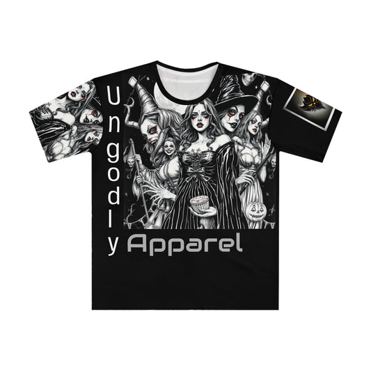 "Ungodly Apparel's: The Witching Hour" Men's Gothic Graphic T-Shirt, Casual Halloween Apparel, Unisex Loose Fit Shirt, Streetwear Gift for Horror Lovers, Spooky Season Clothing