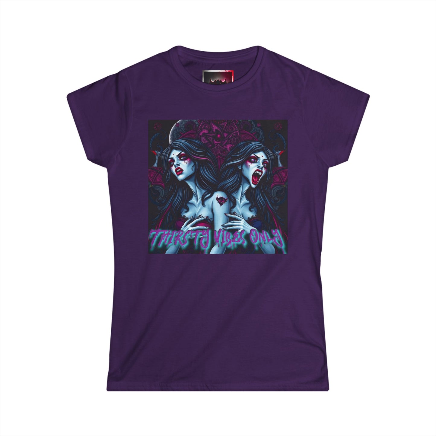 "Thirsty Vibes Only"  Women's Softstyle Tee - Edgy Vampire Graphic T-Shirt for Bold Fashionistas, Perfect for Halloween, Everyday Wear, Gifts