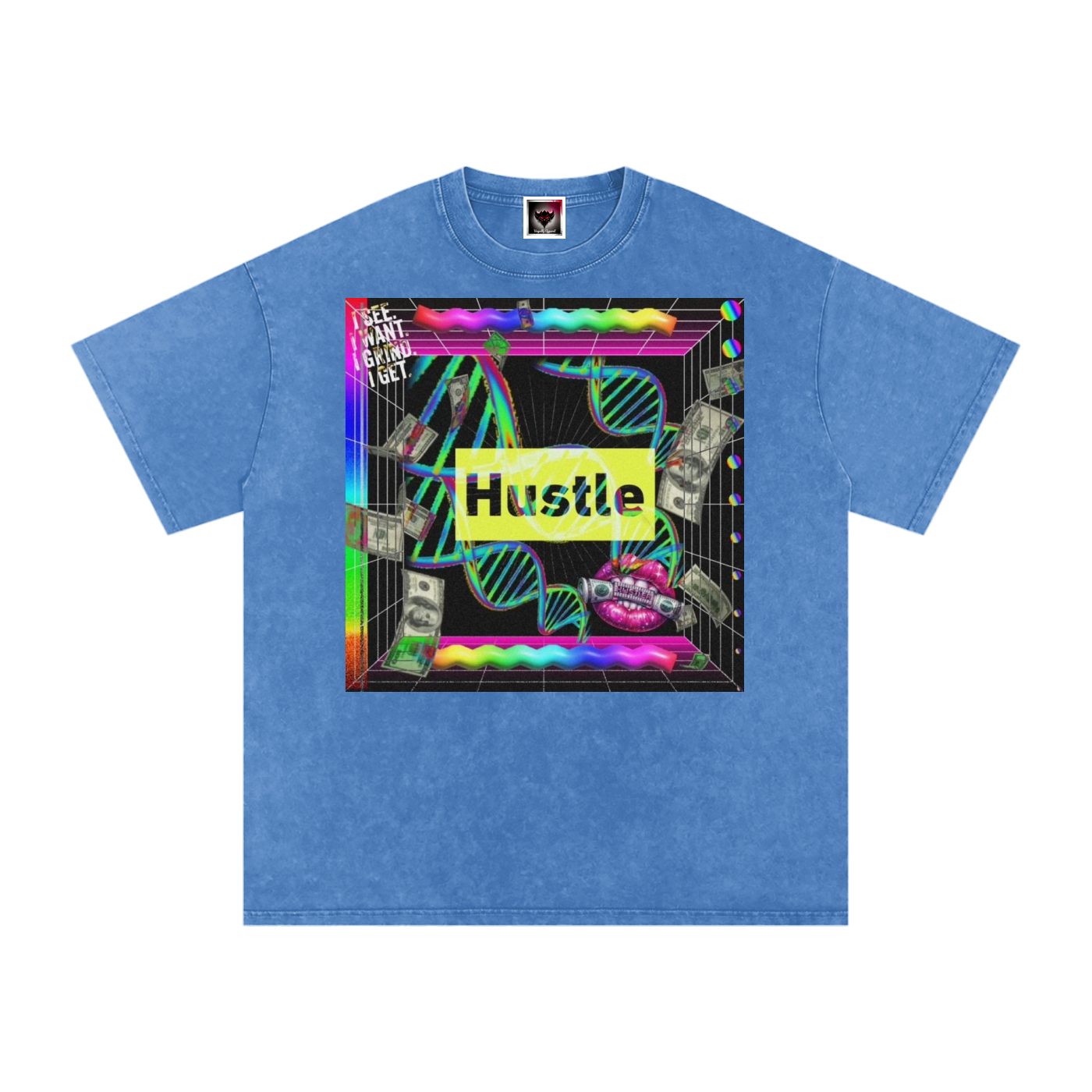 "Hustle in My DNA" Snow Washed Oversized Cotton T-Shirt