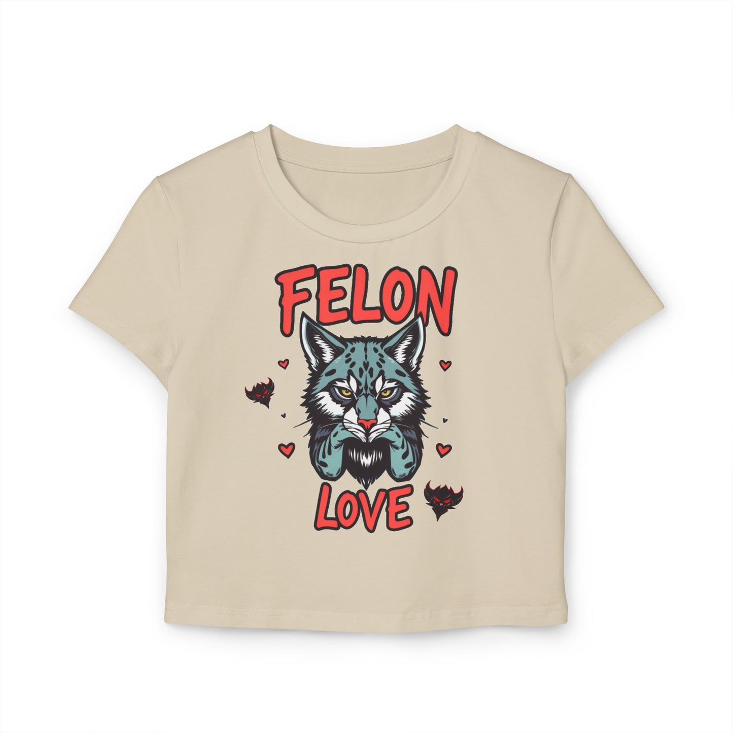 Felon Love Women's Baby Tee, Cute Graphic Top, Trendy Casual Wear, Gift for Cat Lovers, Perfect for Fun Outings