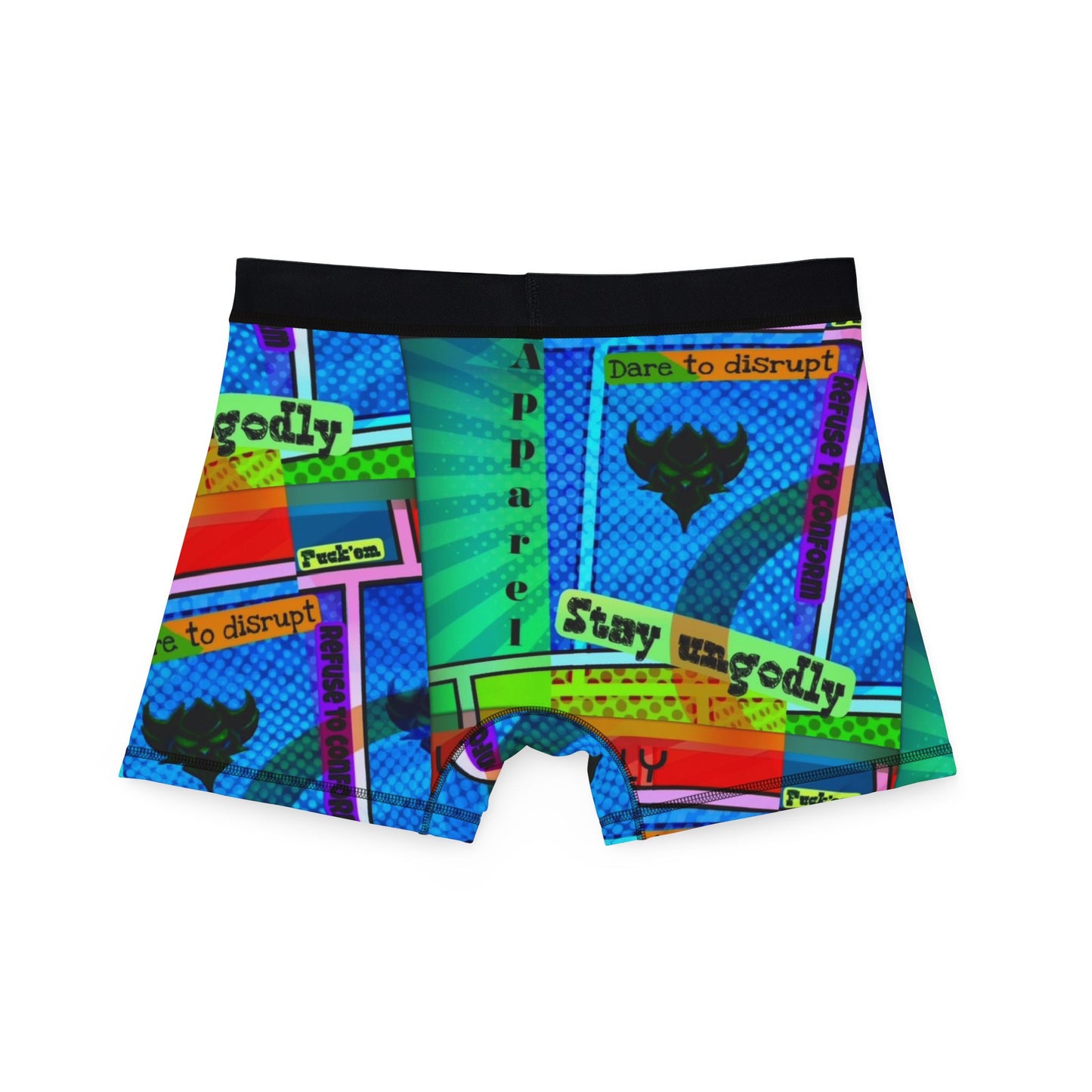 Colorful Retro Pop Art Boxer Briefs — "Stay Ungodly" Graphic Print