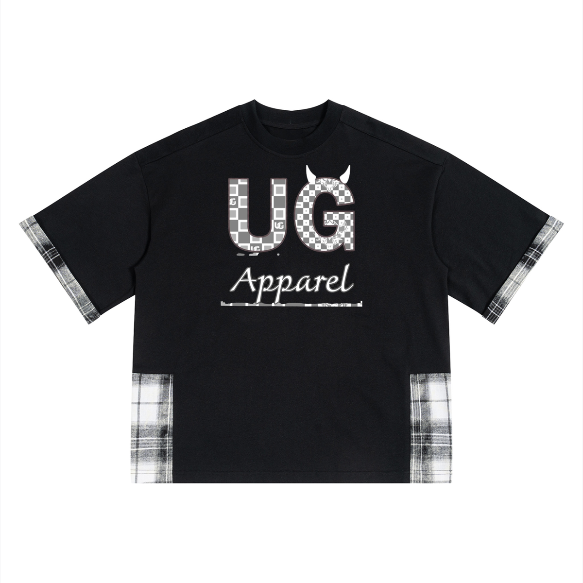 "White Checkerboard UG Apparel" Unisex Plaid Paneled T-Shirt