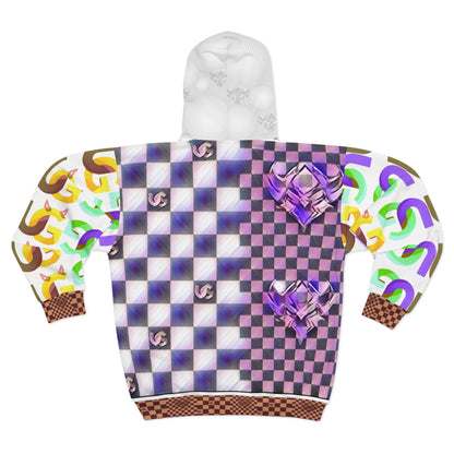 Ungodly Checkerboard Zip Hoodie — Colorful Retro Graphic AOP Full-Zip