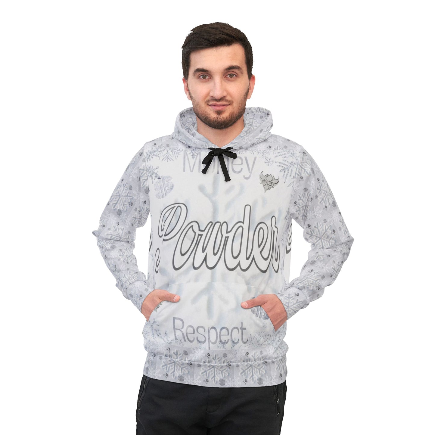 Money Powder Respect Snowflake Hoodie — White Winter Athletic Pullover
