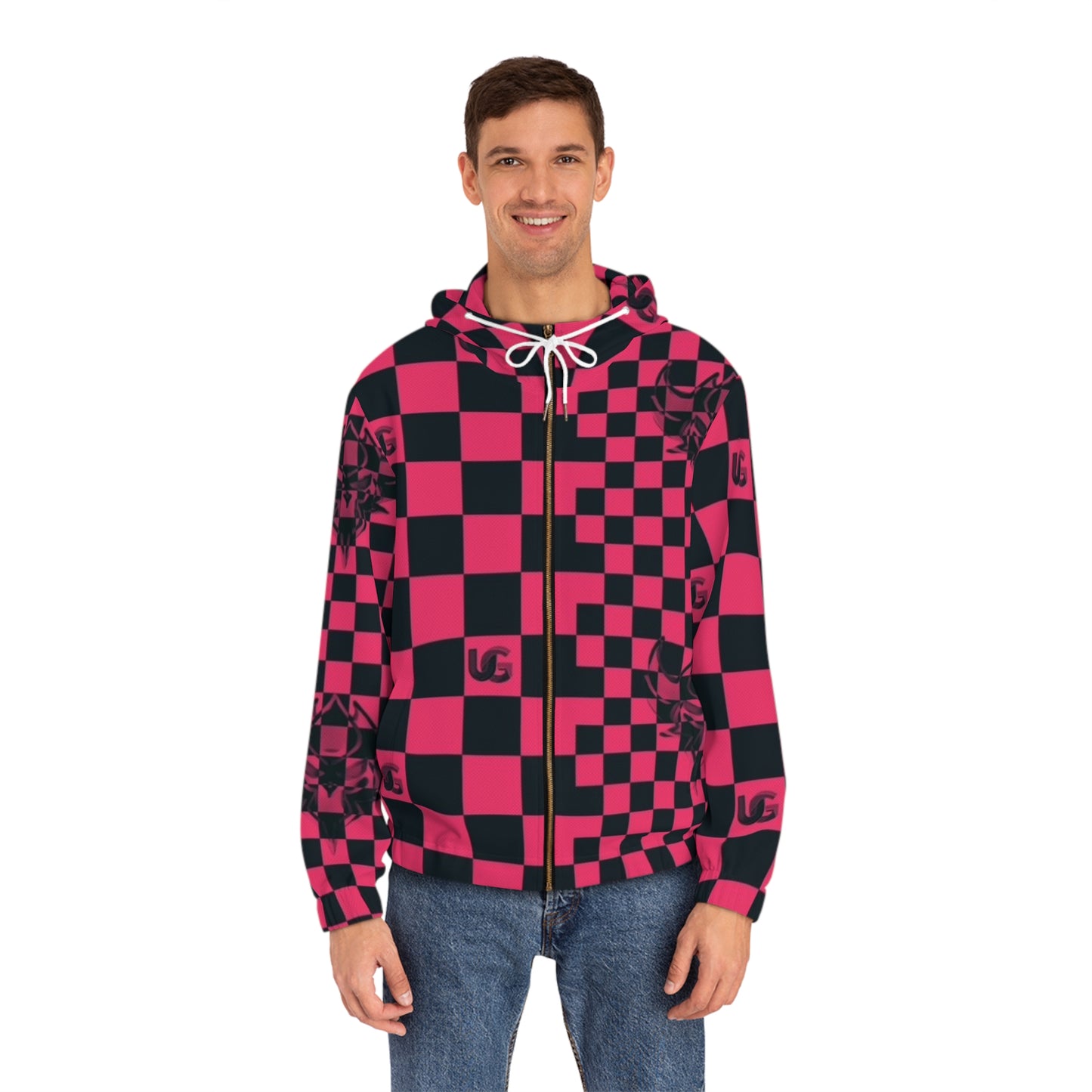 Red & Black Ungodly Checkerboard Full-Zip Hoodie — Retro Skate Streetwear
