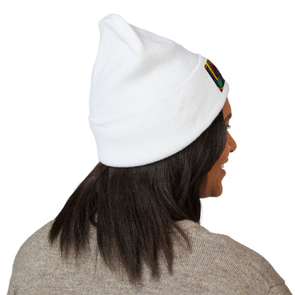 Gold Ungodly Pattern Embroidered Colorblock Abstract Cuffed Beanie