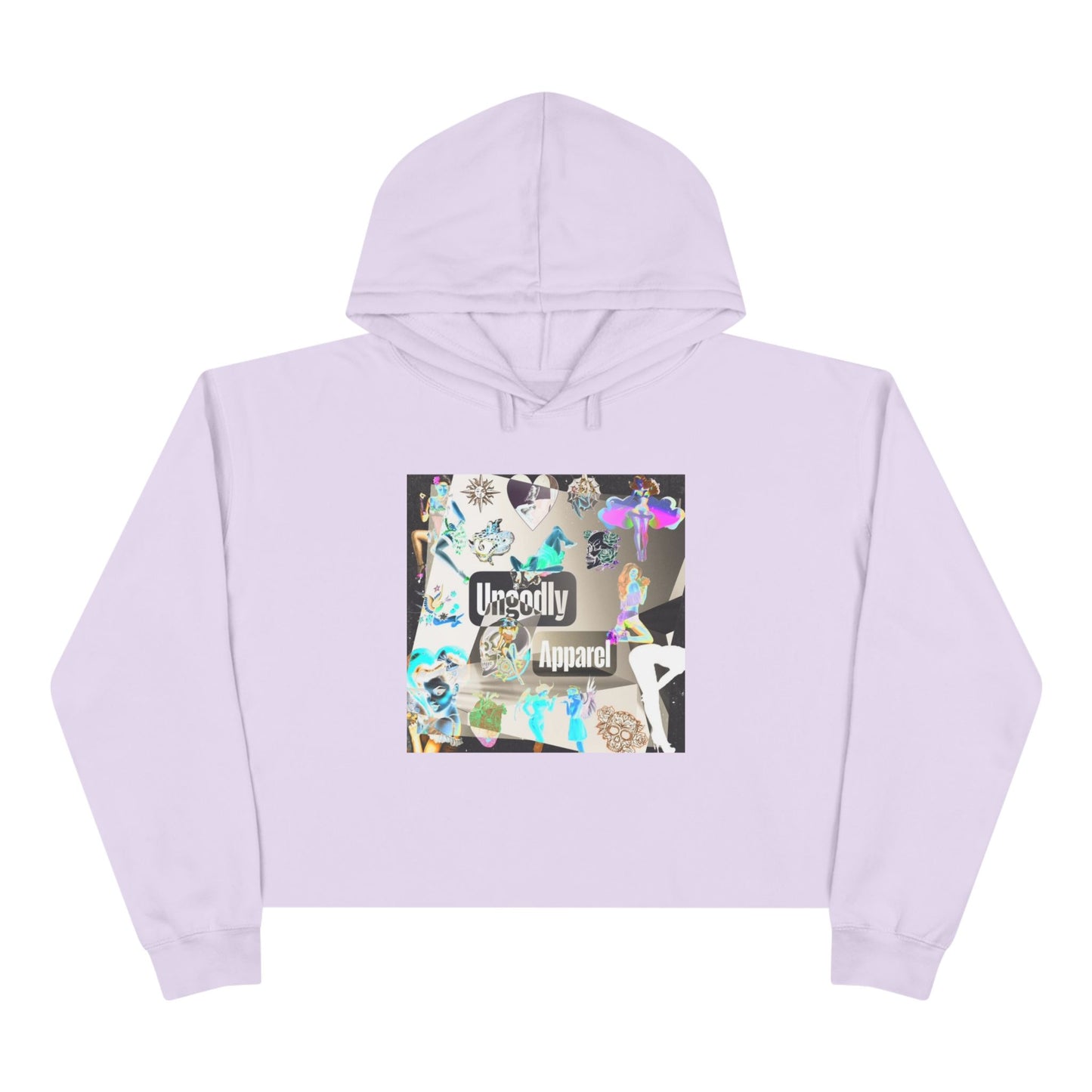 Holographic Floral Crop Hoodie — 'Ungodly Apparel' Graphic
