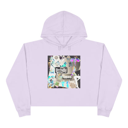 Holographic Floral Crop Hoodie — 'Ungodly Apparel' Graphic