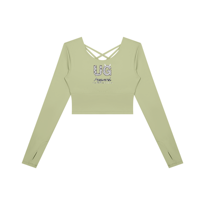 "UG Apparel's "Rooted in Rebellion" Women's Cropped Long Sleeve Yoga T-Shirt