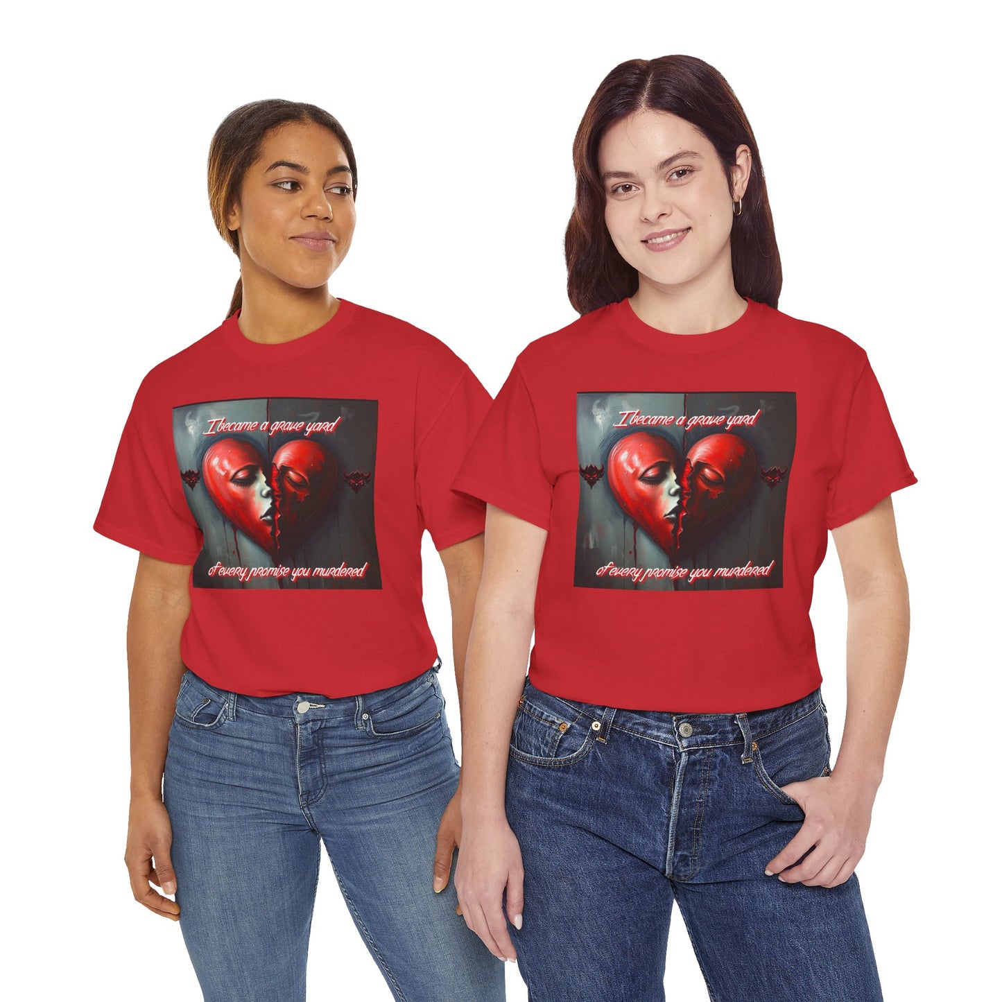 Heartbreak Unisex Heavy Cotton Tee - "I Became a Graveyard to Every Promise You Murdered" Graphic T-Shirt