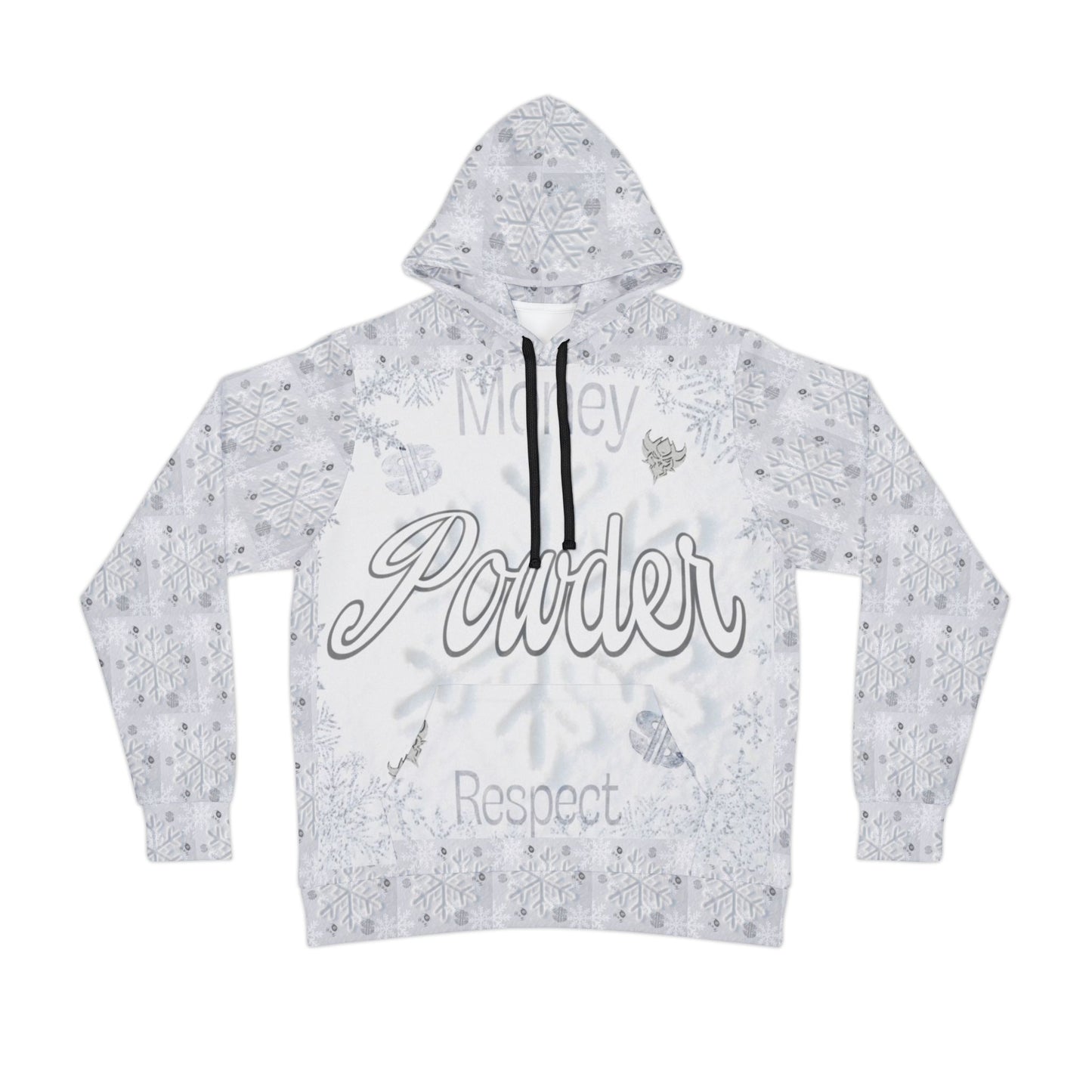 Money Powder Respect Snowflake Hoodie — White Winter Athletic Pullover