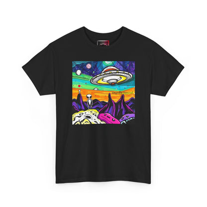 UFO Retro Alien Landscape T-Shirt — Colorful Space Art Tee