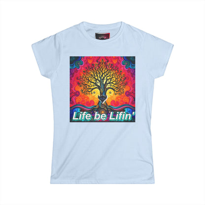 "Life be Liftin" Women's Softstyle Tee - Vibrant Tree Design for Positive Vibes