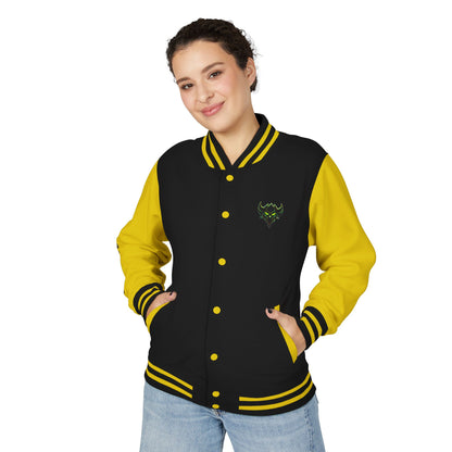 Letterman Jacket — ‘Crash Out’ Graphic Varsity Jacket with Neon Clown Design