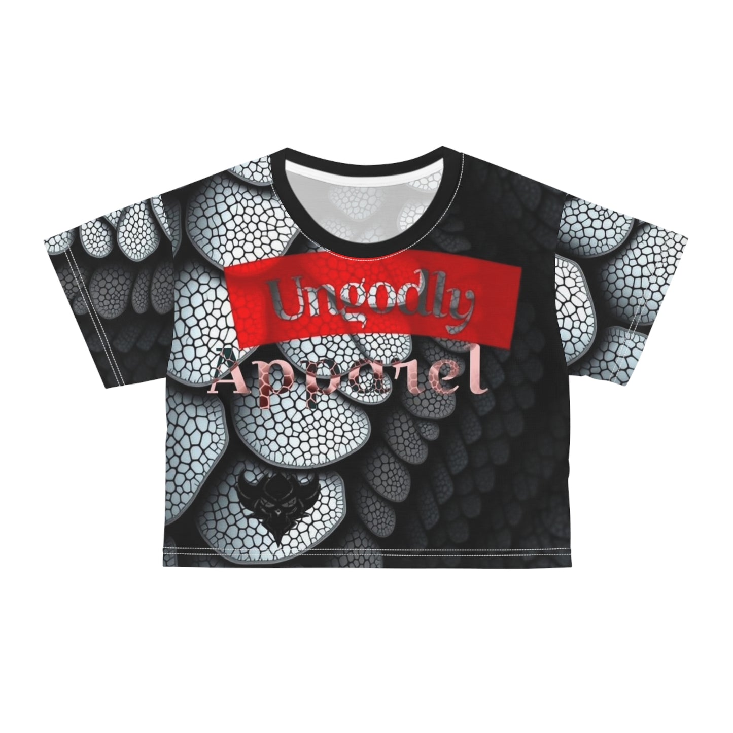 Black Dragon Scale Crop Tee — 'Ungodly Apparel' Graphic