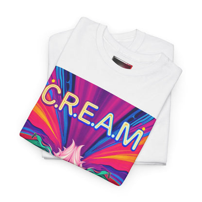 C.R.E.A.M. Unisex Heavy Cotton Tee, Colorful Graphic Shirt, Casual Wear, Music Festival Tee, Gift for Art Lovers
