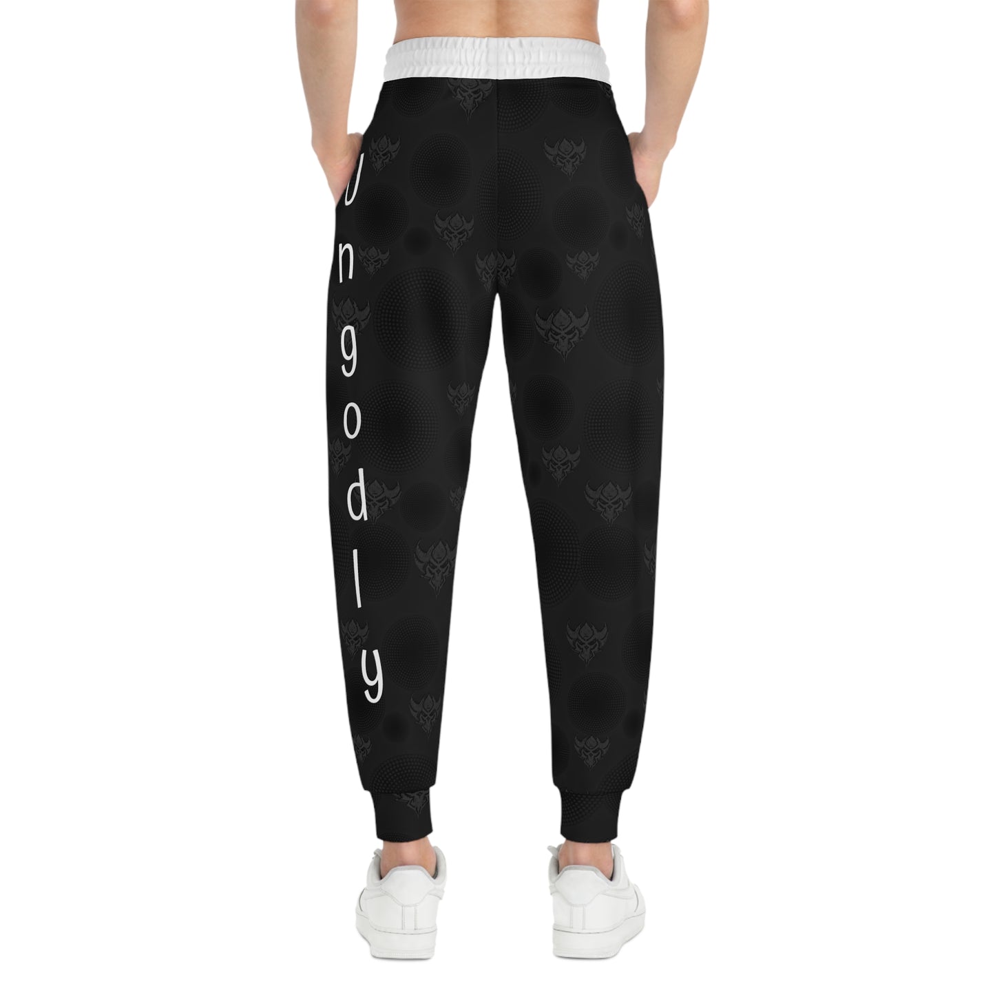 Ungodly Apparel Black Athletic Joggers — Subtle Gothic All-Over Print