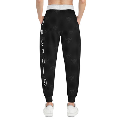 Ungodly Apparel Black Athletic Joggers — Subtle Gothic All-Over Print