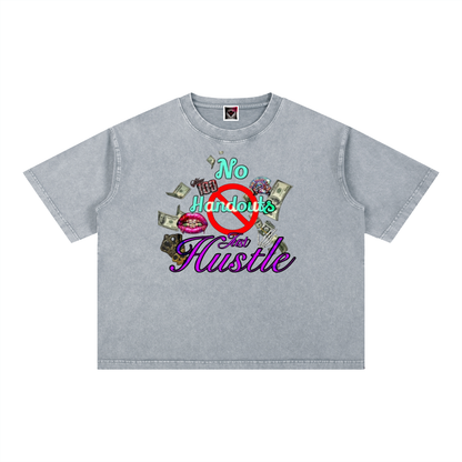 "No Handouts, Just Hustle" Mineral Wash Boxy Cotton T-Shirt