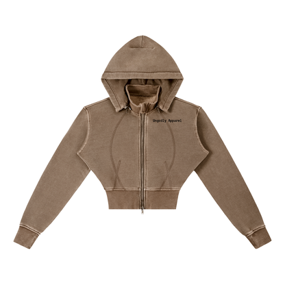 "Ungodly Apparel Slogan" Vintage Washed Cropped Fleece Hoodie