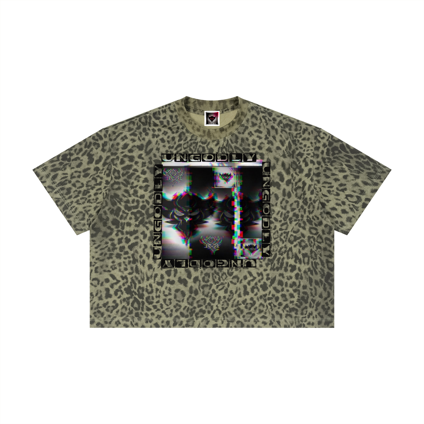 Black Ungodly Design Unisex Leopard Print Boxy T-Shirt