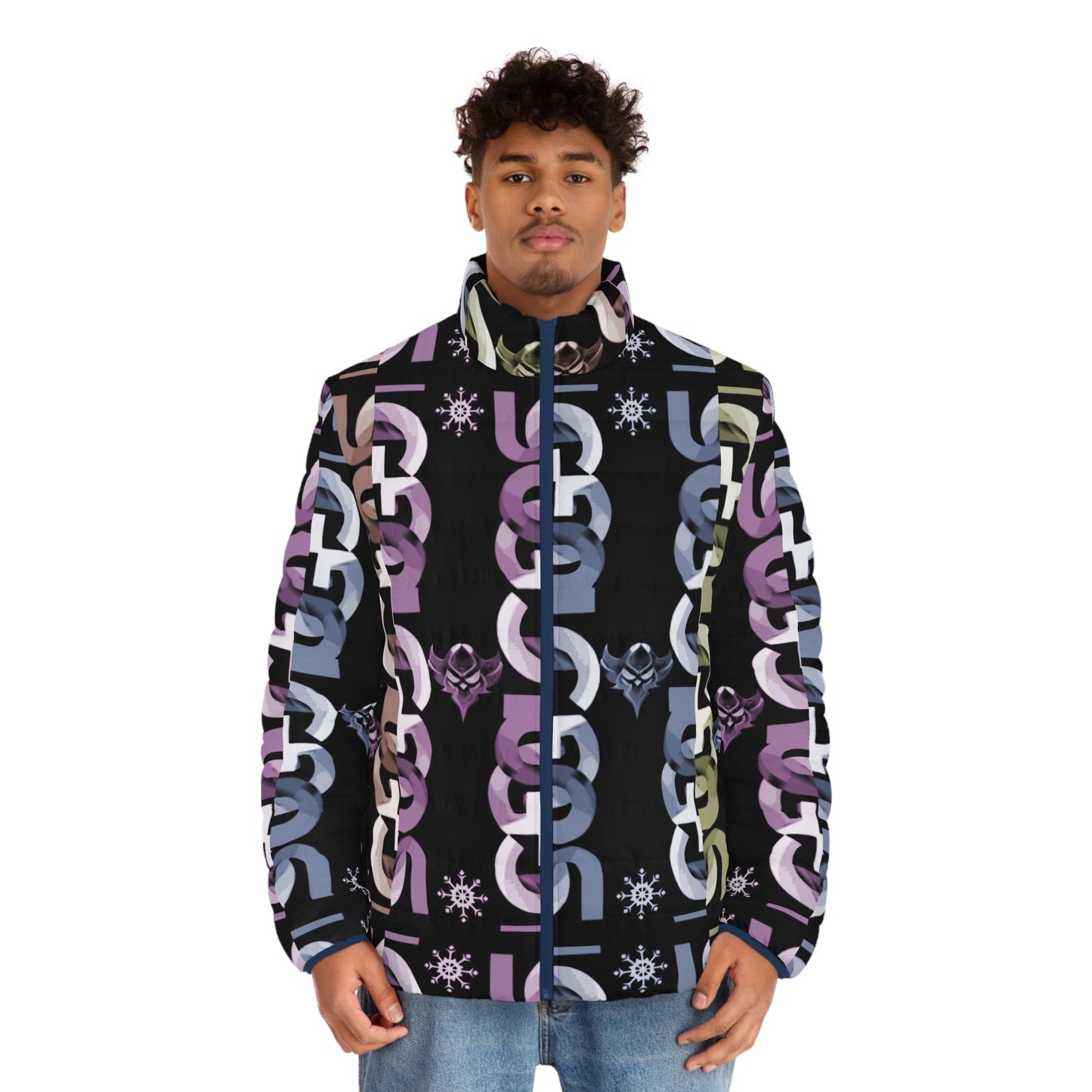 Men's Puffer Jacket — Pastel Ungodly Chain Pattern Quilted Coat