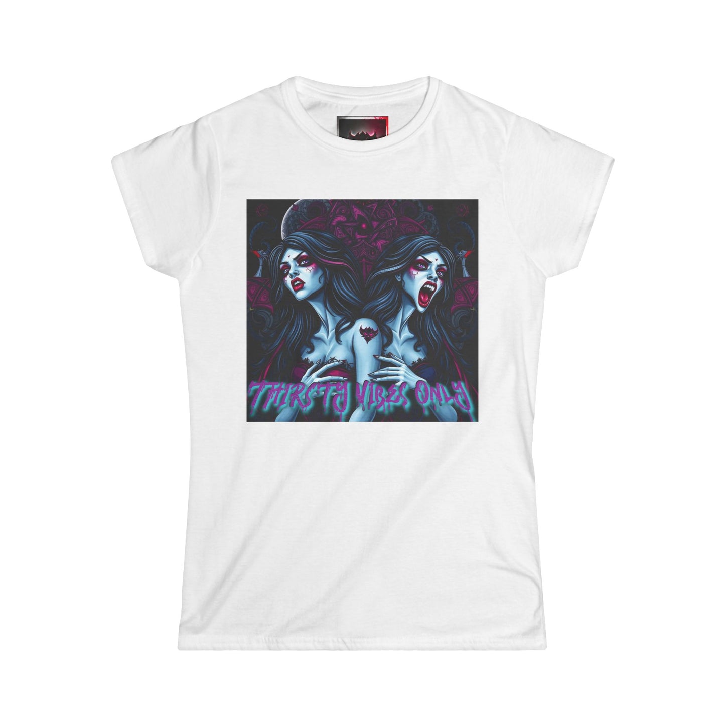 "Thirsty Vibes Only"  Women's Softstyle Tee - Edgy Vampire Graphic T-Shirt for Bold Fashionistas, Perfect for Halloween, Everyday Wear, Gifts