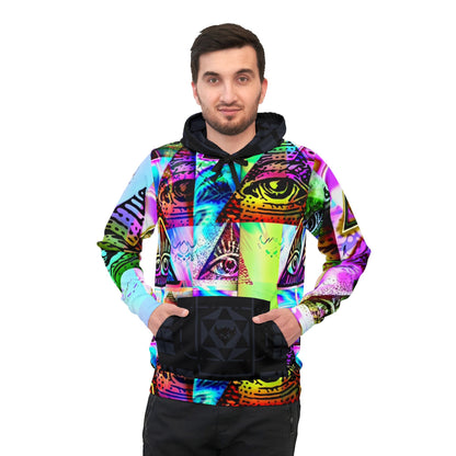 All-Over Print Illuminati Eye Hoodie — Psychedelic Neon Graphic Athletic Hoodie