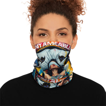"Untameable/Love is Blind Tattooed Woman Winter Neck Gaiter — 'Love is Blind' Graphic Face Scarf