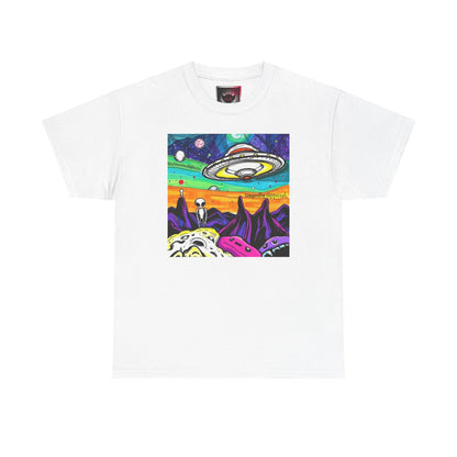 UFO Retro Alien Landscape T-Shirt — Colorful Space Art Tee
