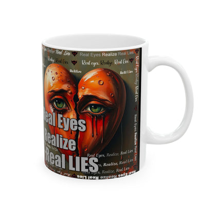 Inspirational Art Ceramic Mug — "Real Eyes Realize Real Lies" Colorful Eye Design (11oz/15oz)