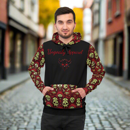 Skull Print Zombie Athletic Hoodie, Gothic Streetwear, Edgy Fashion, Unique Gift, Unisex Casual Wear, Festival Outfit