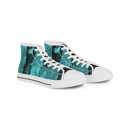Teal Pin Up Abstract Brushstroke High-Top Sneakers — Men's Artistic Canvas Shoes