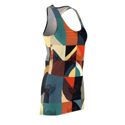 Geometric Retro Patchwork Racerback Dress — Vintage Midcentury Print