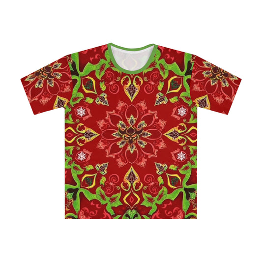 Red Kaleidoscope Christmas T-Shirt — Bold All-Over Printed Men's Tee