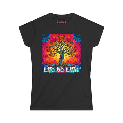 "Life be Liftin" Women's Softstyle Tee - Vibrant Tree Design for Positive Vibes