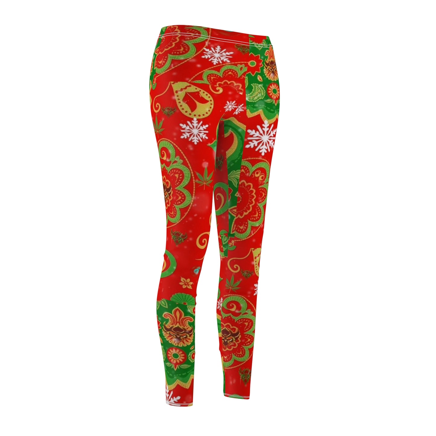 Festive Floral Paisley Ungodly Christmas Trees Leggings — Red & Green Holiday Print