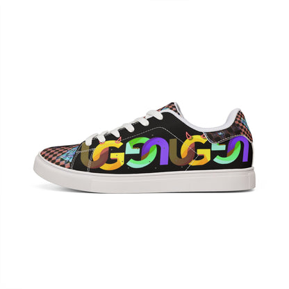Leather Sneakers — Colorful Graffiti UG Checkboard Pattern Low-Top for Men