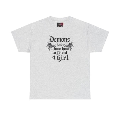 "Demons Know How to Treat a Girl" Gothic Graphic Tee for Dark Souls Enthusiasts, Unisex Heavy Cotton T-Shirt, Perfect for Halloween, Music Festivals, Casual Wear, [...]