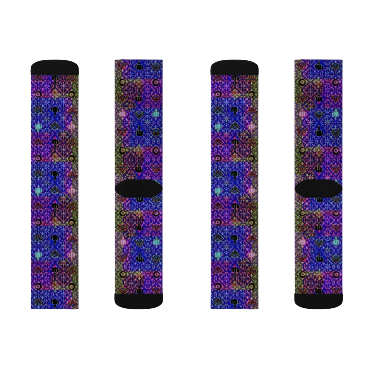 Purple Mosaic Sublimation Socks — Vibrant Geometric Crew Socks