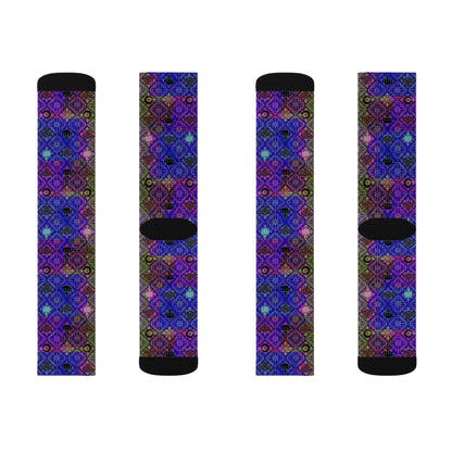 Purple Mosaic Sublimation Socks — Vibrant Geometric Crew Socks